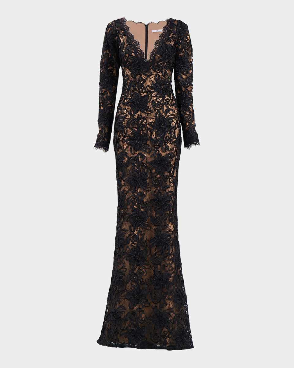 Eyelash Floral Lace Column Gown